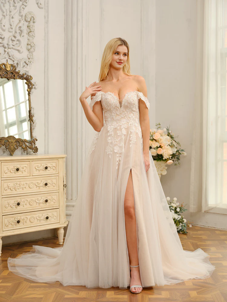 V-Neck Sleeveless Beaded Wedding Dress - Chloe Dress