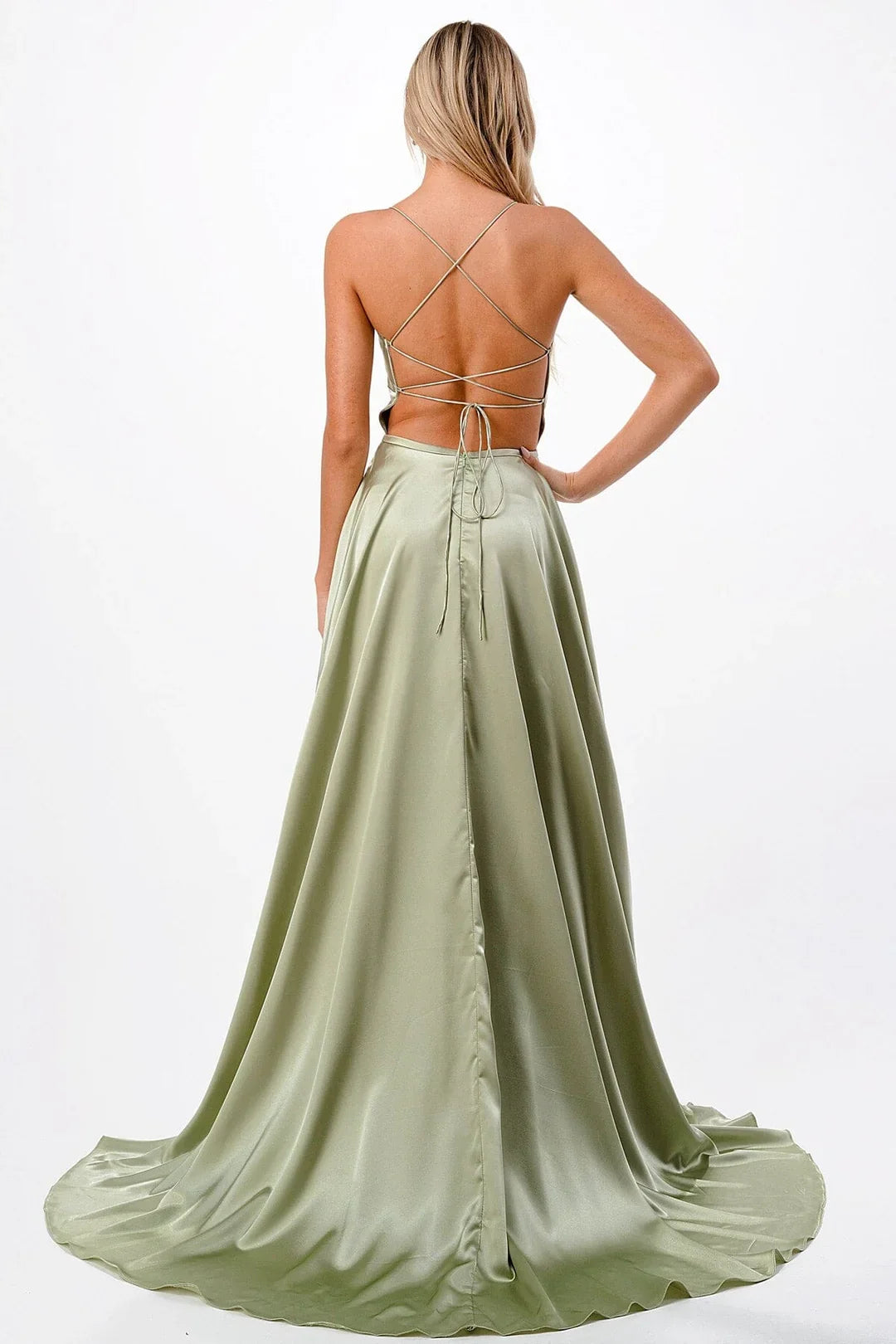 A-Line Satin Long Sleeve High Slit Dress - Chloe Dress