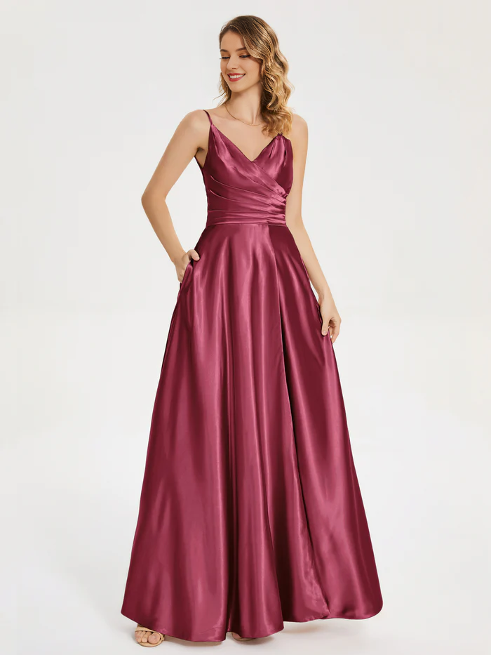 V-Neck Satin High Slit Wedding Dress - Chloe Dress