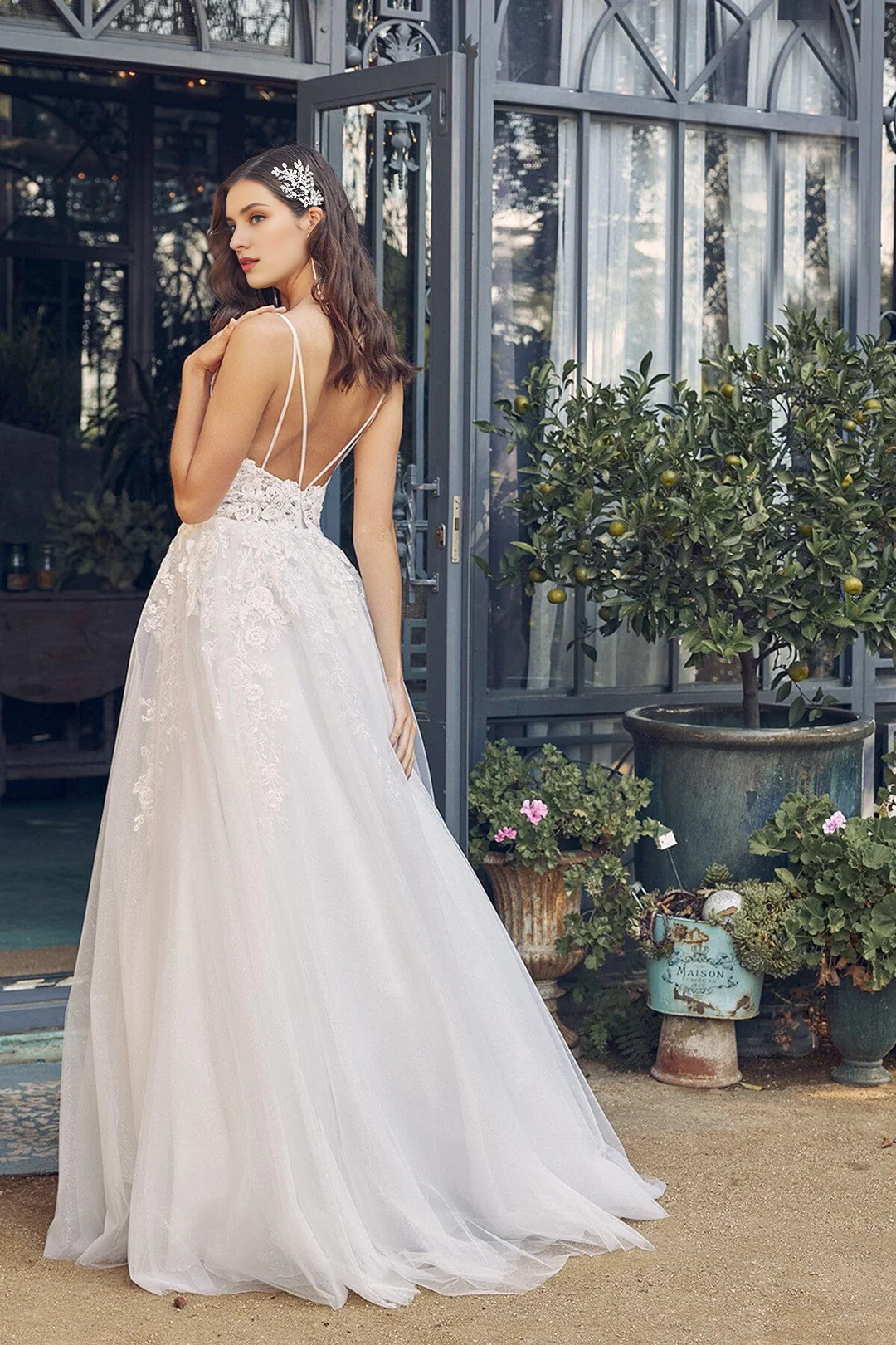 V-Neck Long Sleeve Wedding Dress - Chloe Dress
