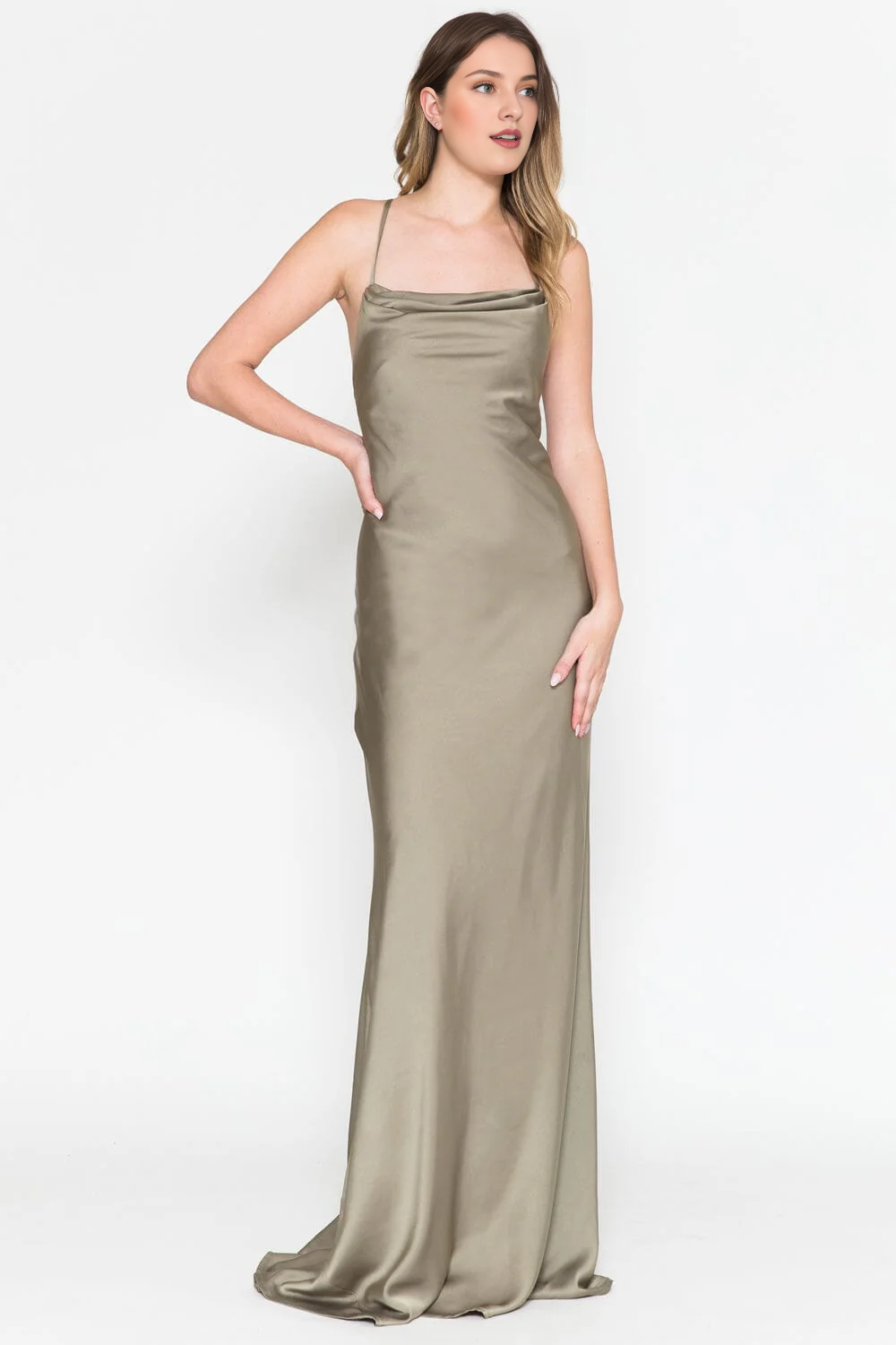High Neck Satin Long Sleeve Dress - Chloe Dress