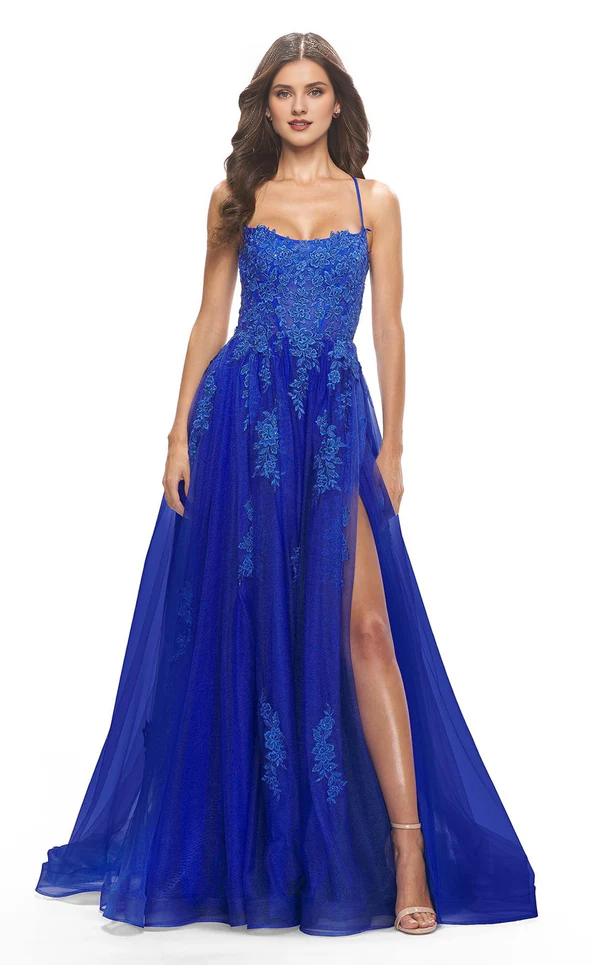 A-Line Lace Lace-Up Back Beaded Floor-Length Prom Dress - Chloe Dress