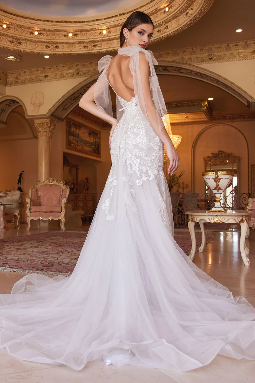 White Lace Long Sleeve Applique Wedding Dress - Chloe Dress