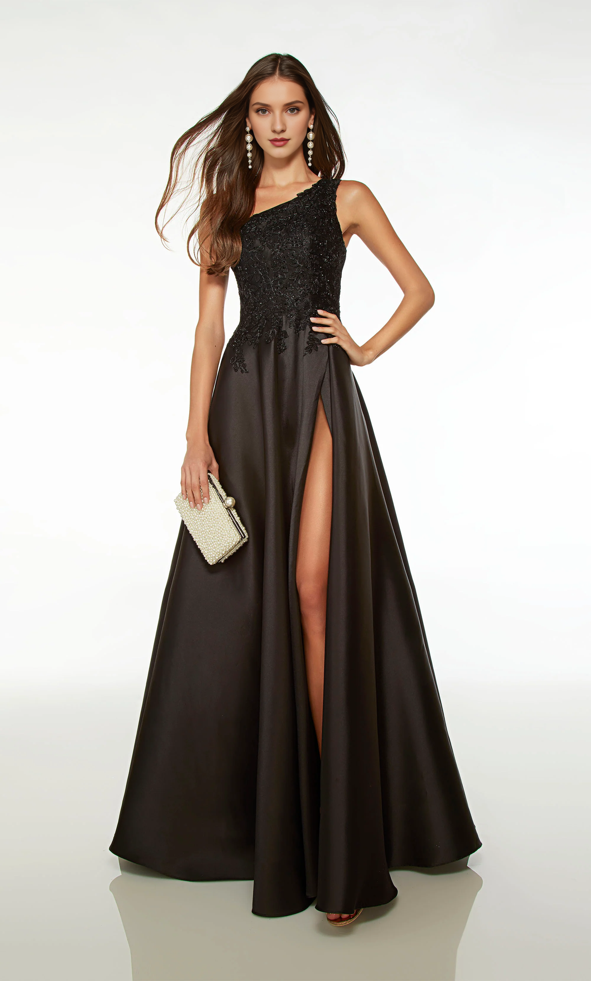 A-Line One-Shoulder Lace High Slit Evening Dress - Chloe Dress