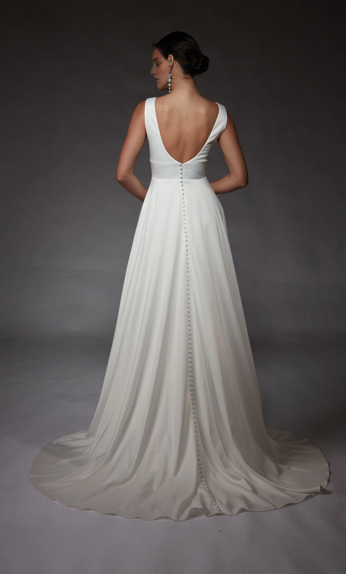 A-Line V-Neck Satin Button Back Wedding Dress - Chloe Dress