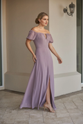 A-Line Off-Shoulder High Slit Mini Wedding Dress - Chloe Dress