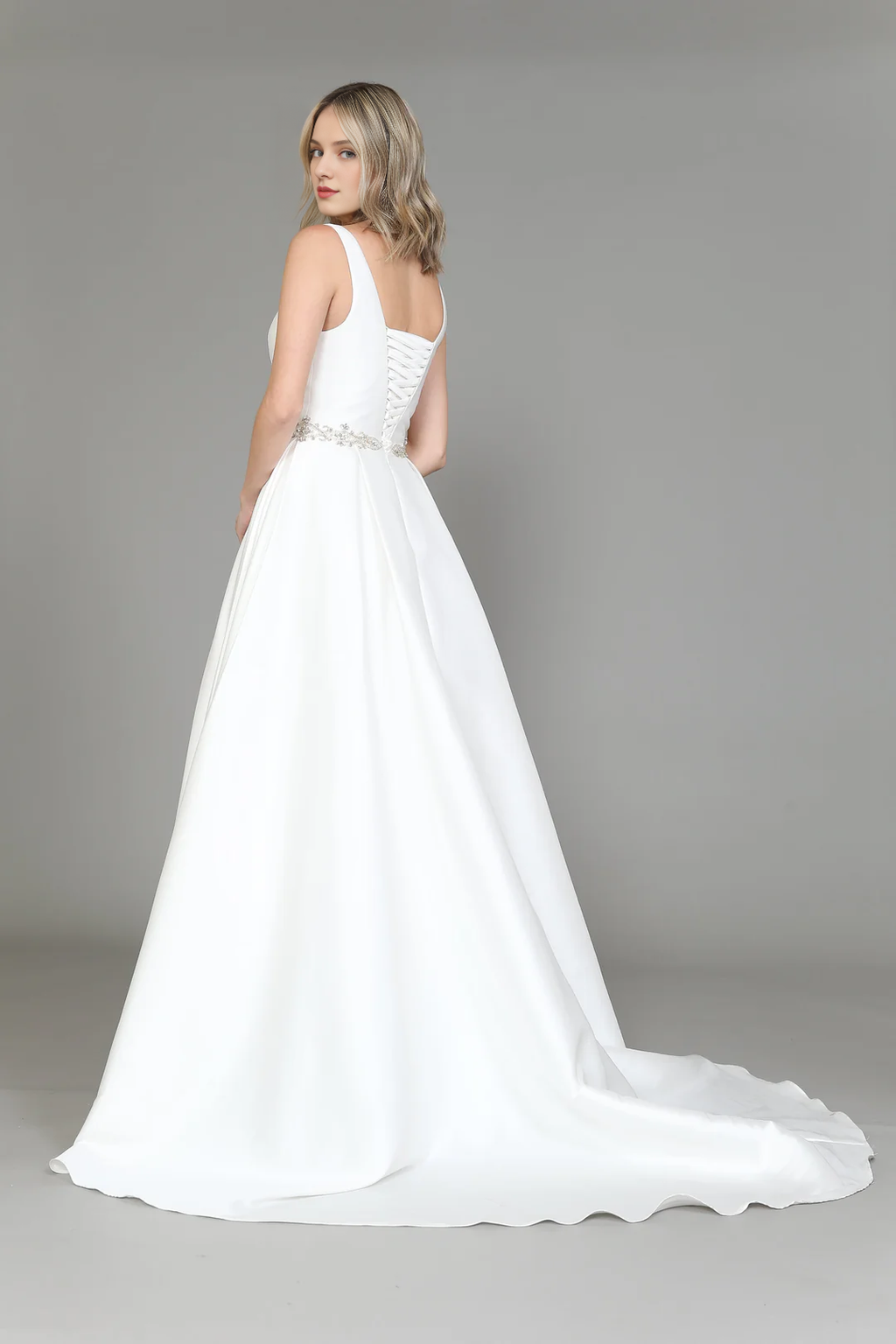 White Satin Long Sleeve Wedding Dress - Chloe Dress