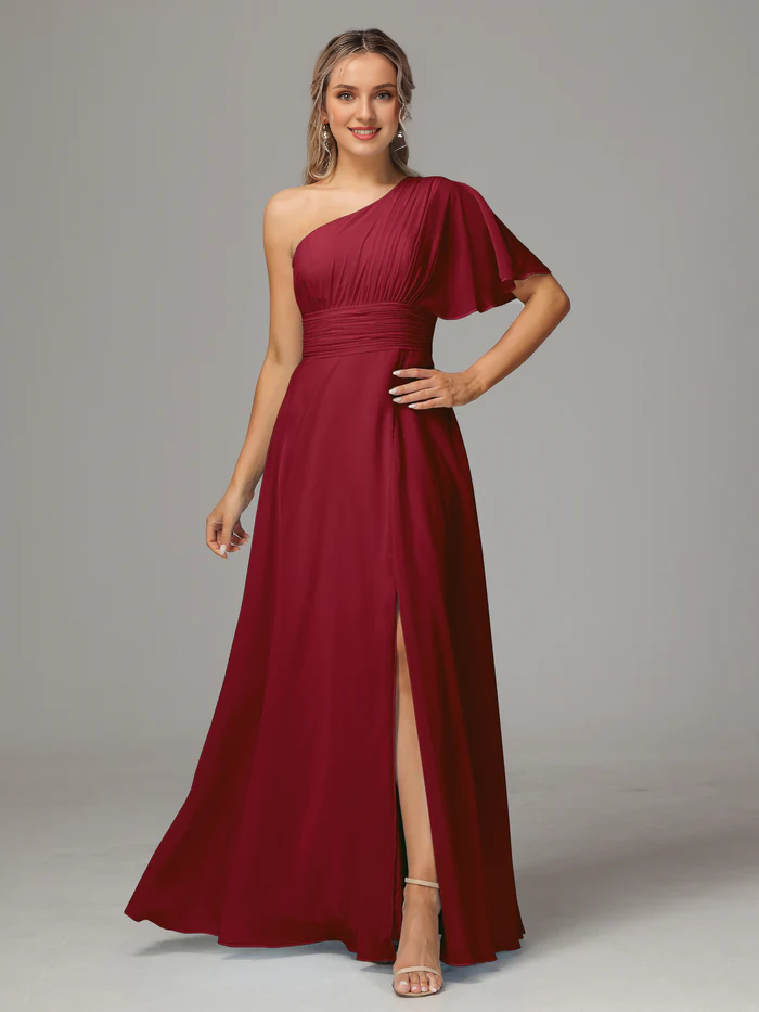Chiffon High Slit Wedding Dress - Chloe Dress
