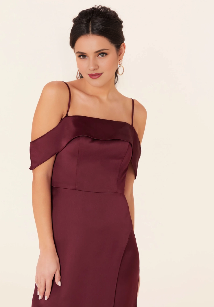 Off-Shoulder Satin High Slit Wedding Dress - Chloe Dress