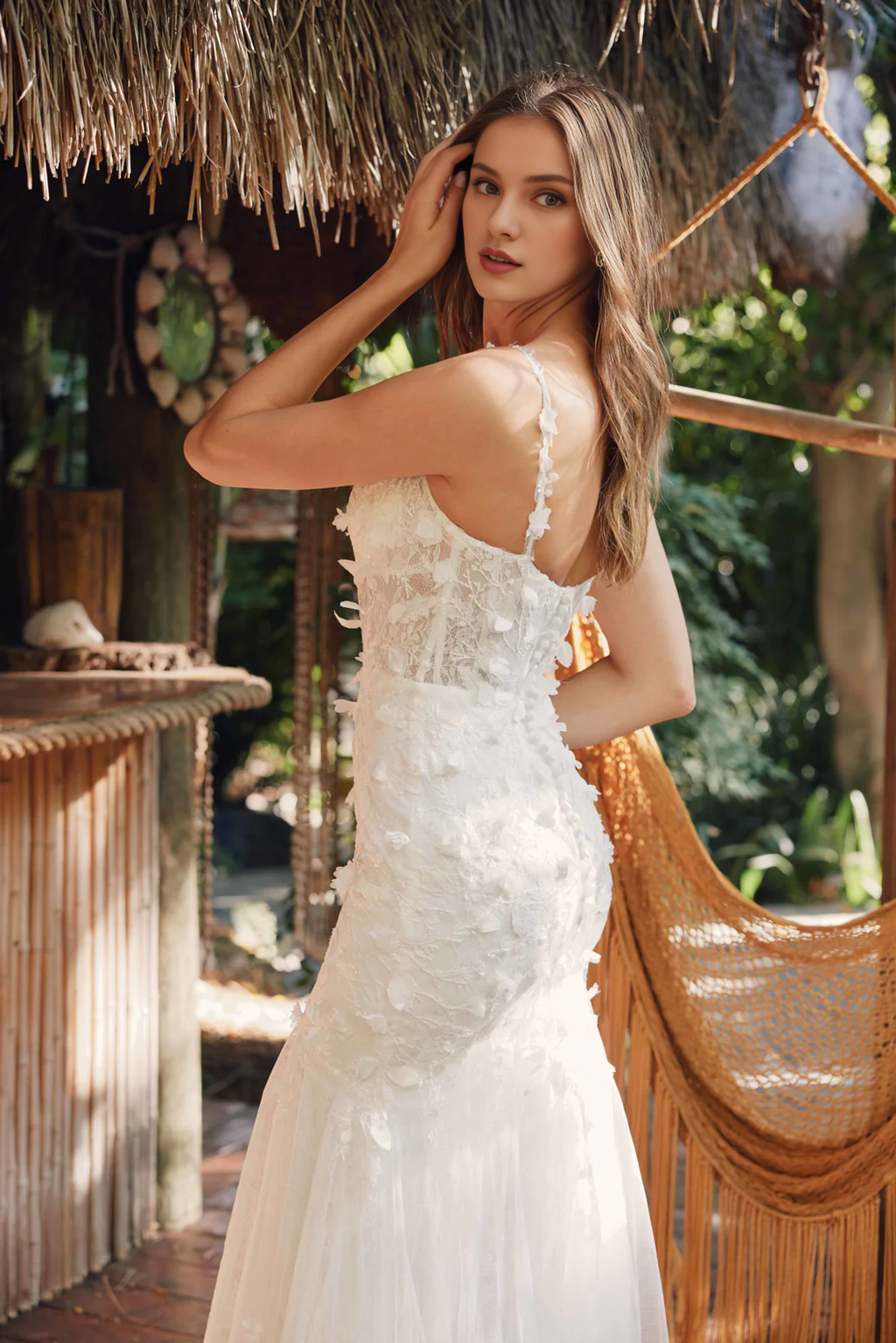 Long Sleeve Lace-Up Back Embroidered Wedding Dress - Chloe Dress
