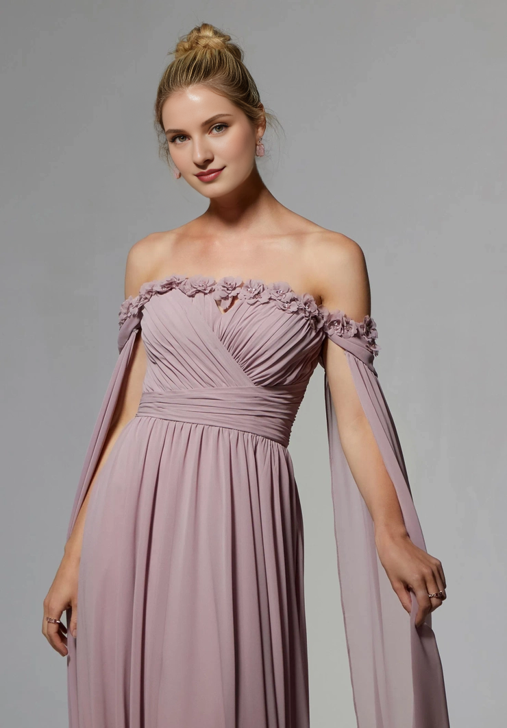 Off-Shoulder Chiffon Lace-Up Back Pleated Evening Dress - Chloe Dress