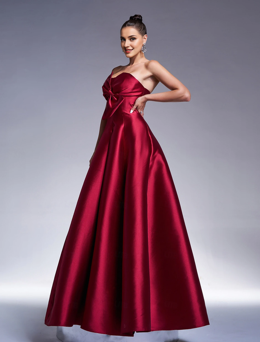 A-Line Strapless Satin Long Sleeve Floor-Length Evening Gown - Chloe Dress