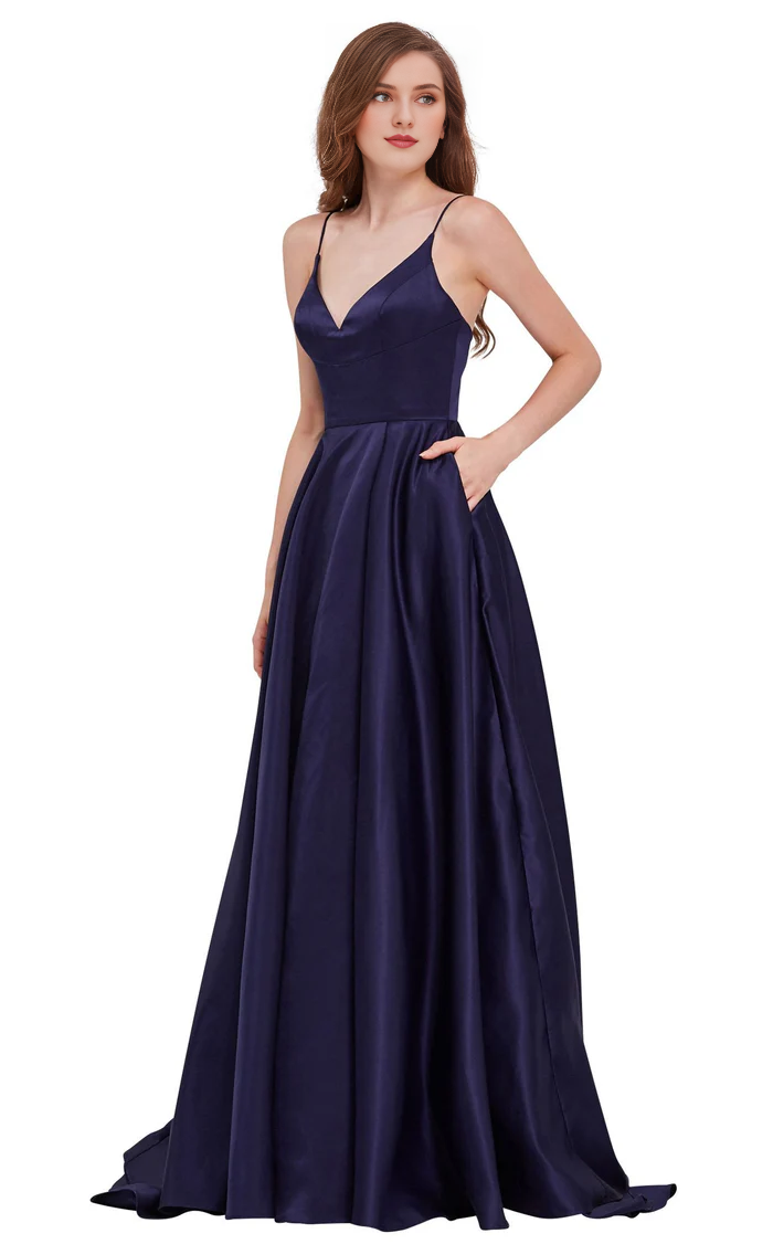 A-Line V-Neck Backless Floor-Length Evening Gown - Chloe Dress