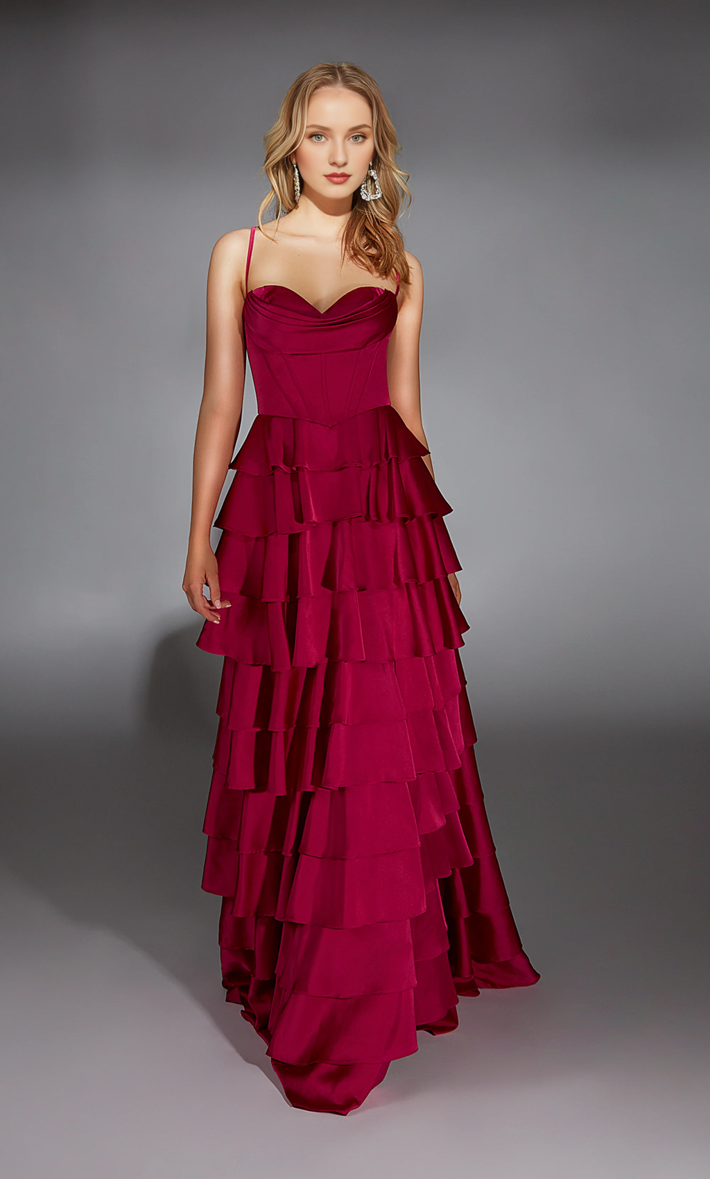A-Line High Neck Satin Lace-Up Back High Slit Evening Gown - Chloe Dress
