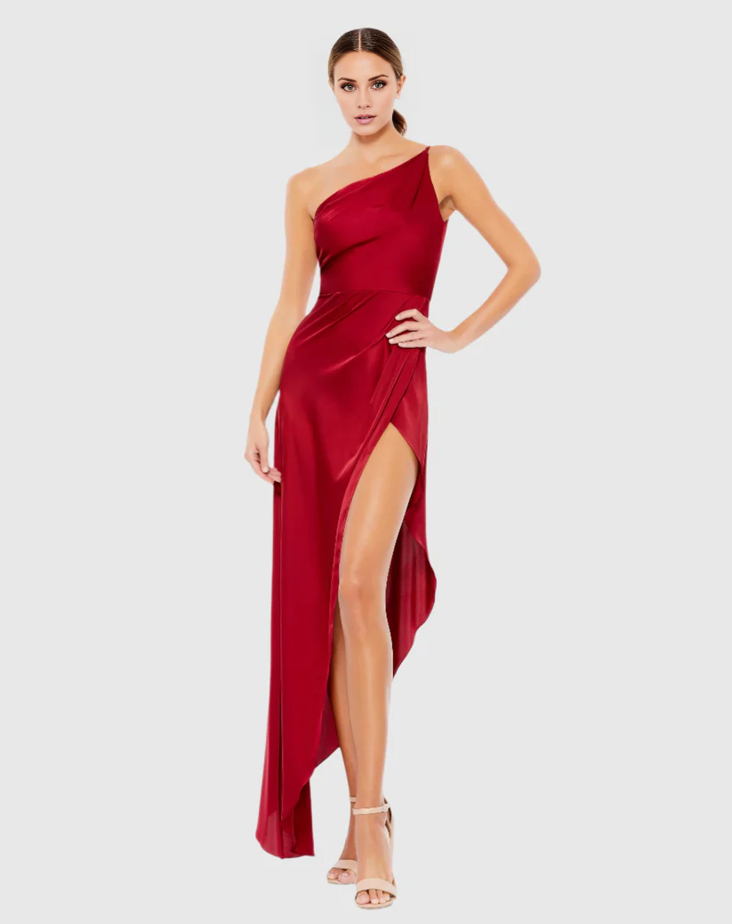 One-Shoulder Satin Sleeveless High Slit Floor-Length Evening Dress - Chloe Dress
