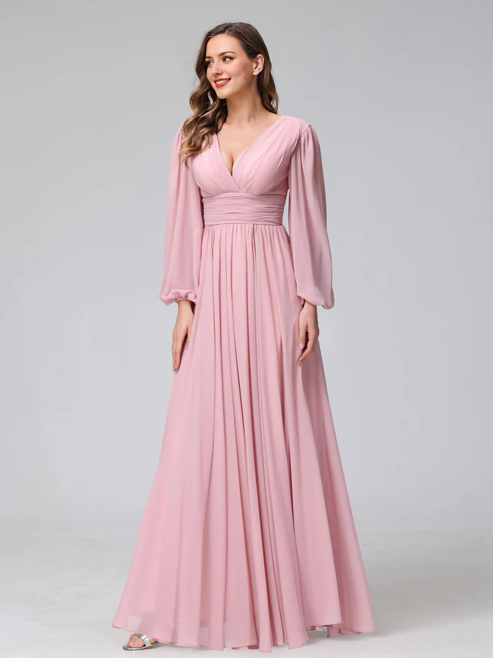 A-Line V-Neck Chiffon High Slit Floor-Length Wedding Dress - Chloe Dress