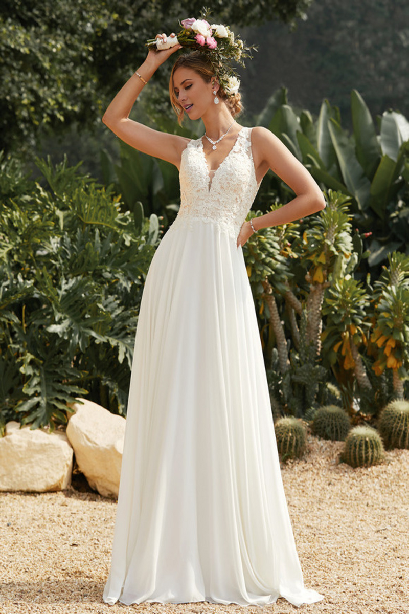 A-Line V-Neck Chiffon Sleeveless Wedding Dress - Chloe Dress