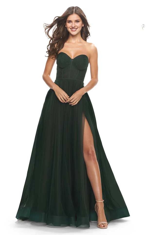 A-Line Strapless Lace-Up Back High Slit Floor-Length Prom Dress - Chloe Dress