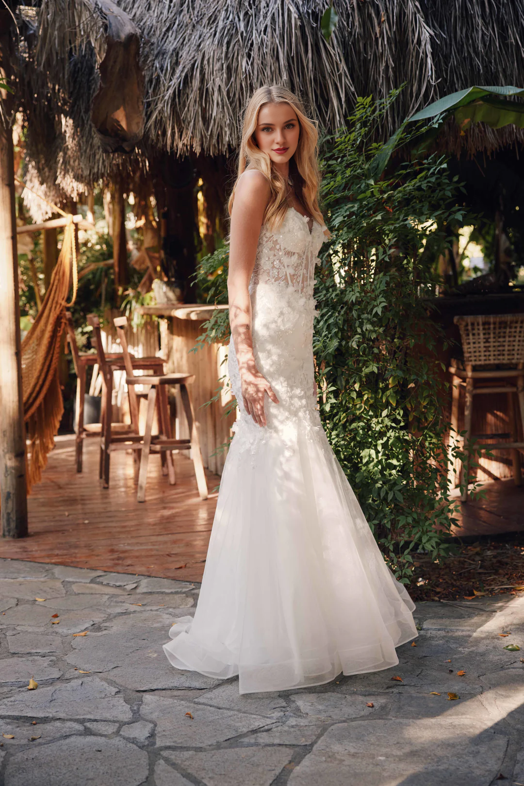 Long Sleeve Lace-Up Back Embroidered Wedding Dress - Chloe Dress