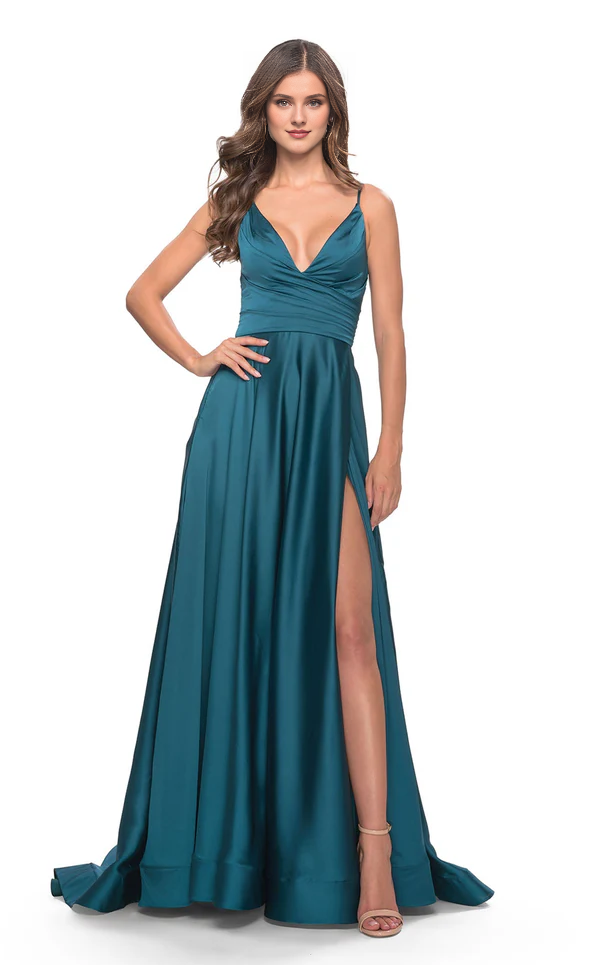 A-Line V-Neck High Slit Floor-Length Evening Dress - Chloe Dress