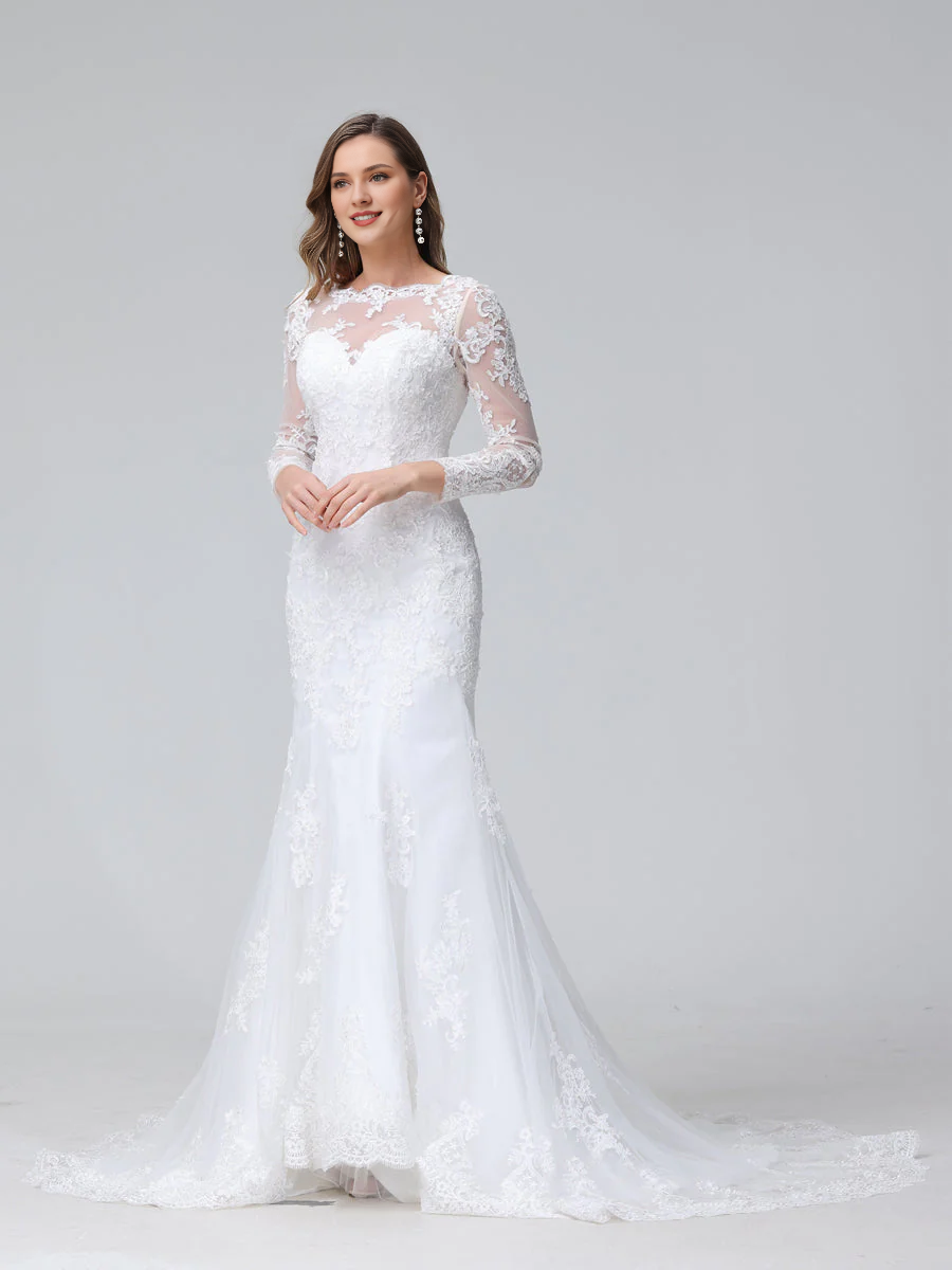 Lace Long Sleeve Embroidered Wedding Dress - Chloe Dress