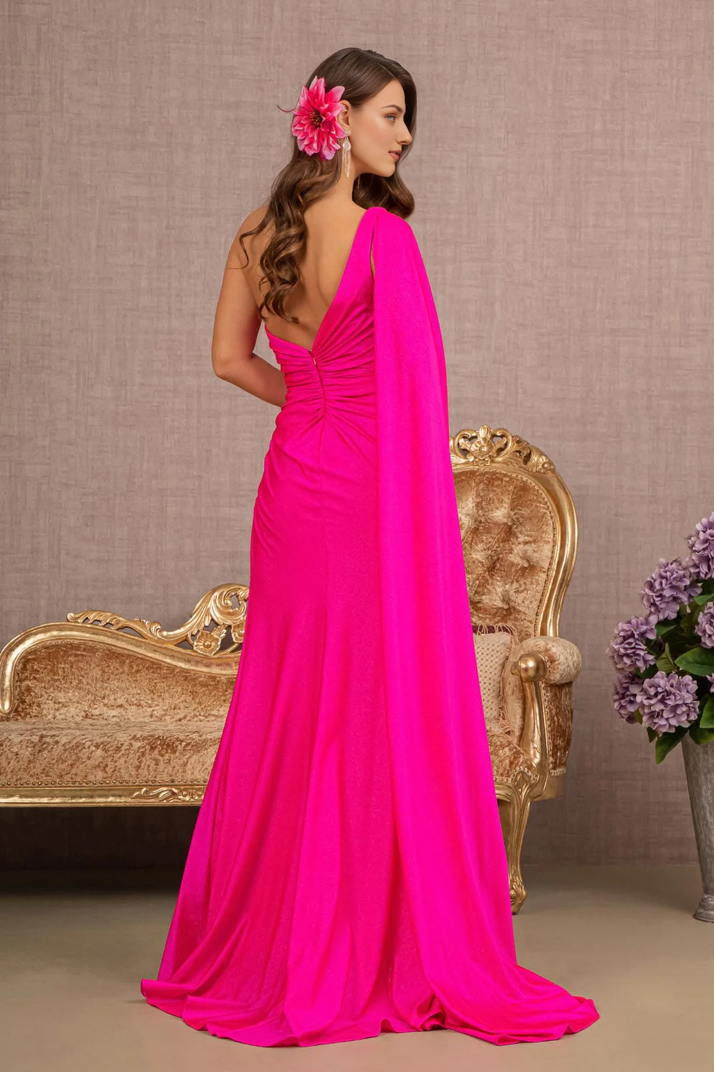 One-Shoulder Crepe High Slit Dress - Chloe Dress