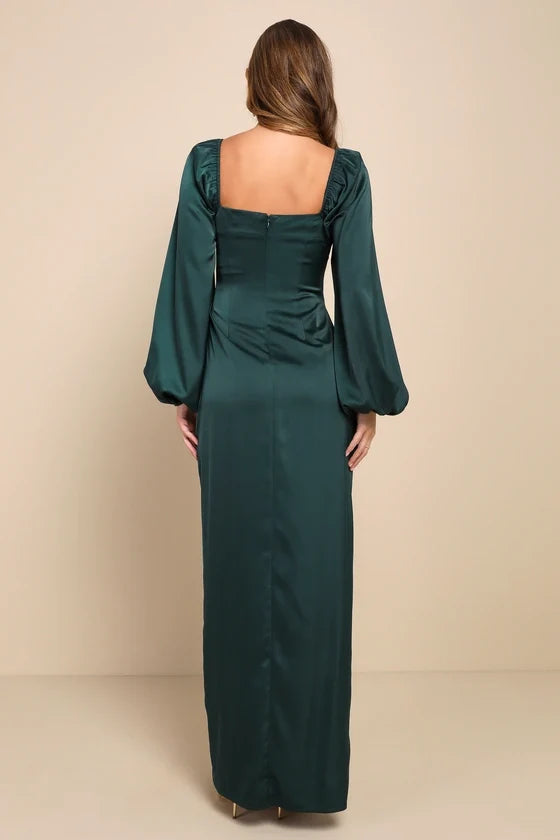 Square Neck Long Sleeve Backless High Slit Floor-Length Evening Dress - Chloe Dress