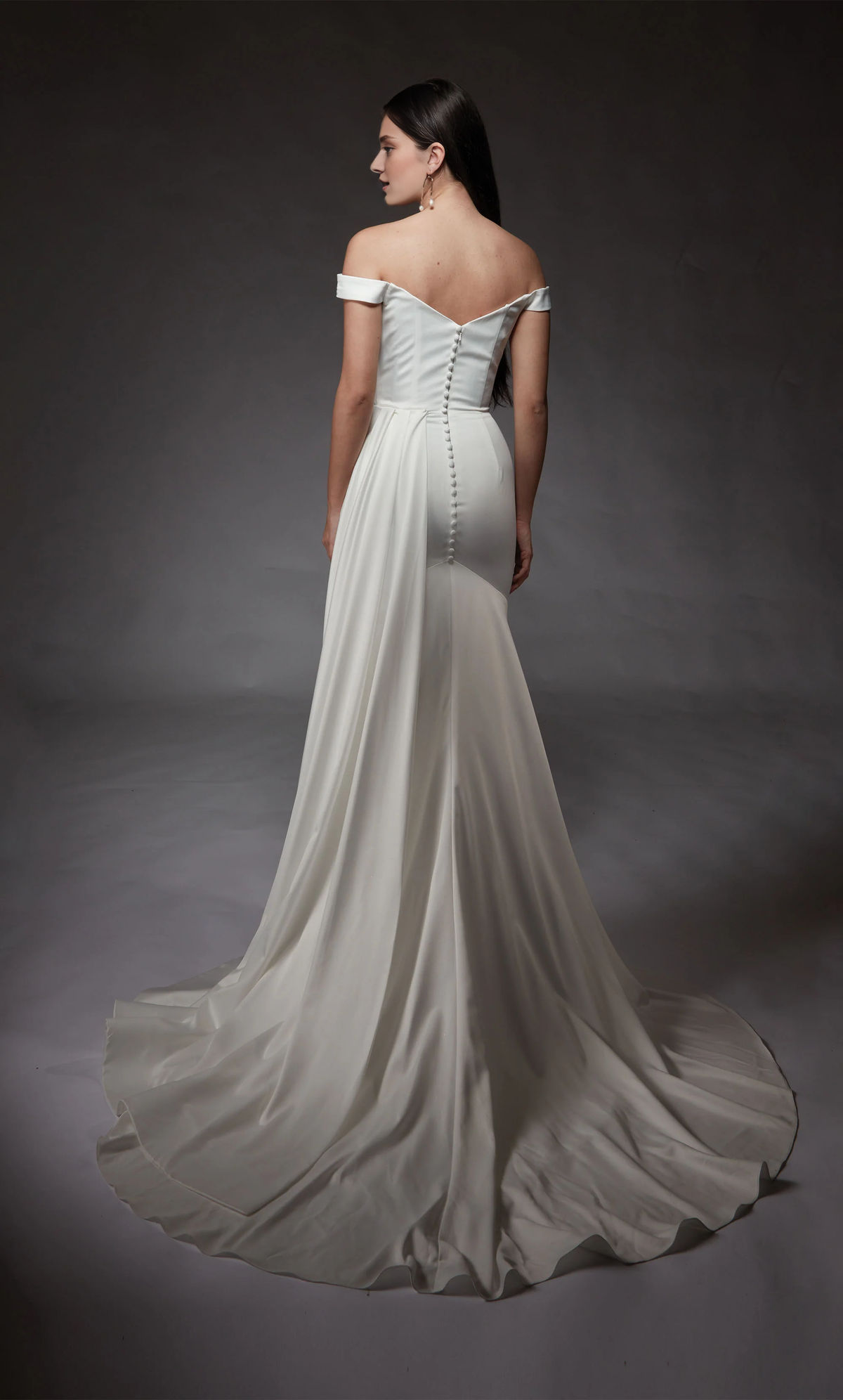 Off-Shoulder Satin Button Back Wedding Dress - Chloe Dress
