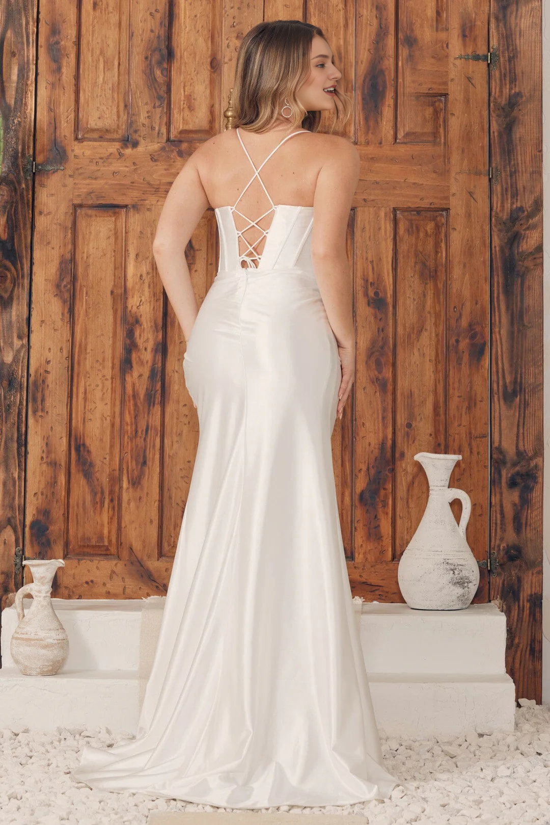 White High Neck Satin Long Sleeve Wedding Dress - Chloe Dress