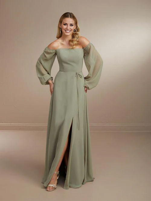 Off-Shoulder Long Sleeve Backless High Slit Floor-Length Evening Dress - Chloe Dress