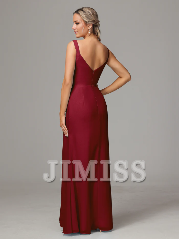 V-Neck Chiffon Sleeveless High Slit Wedding Dress - Chloe Dress