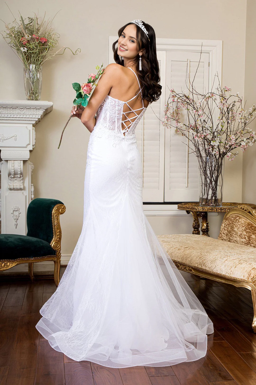 Mermaid Lace-Up Back Embroidered Wedding Dress - Chloe Dress