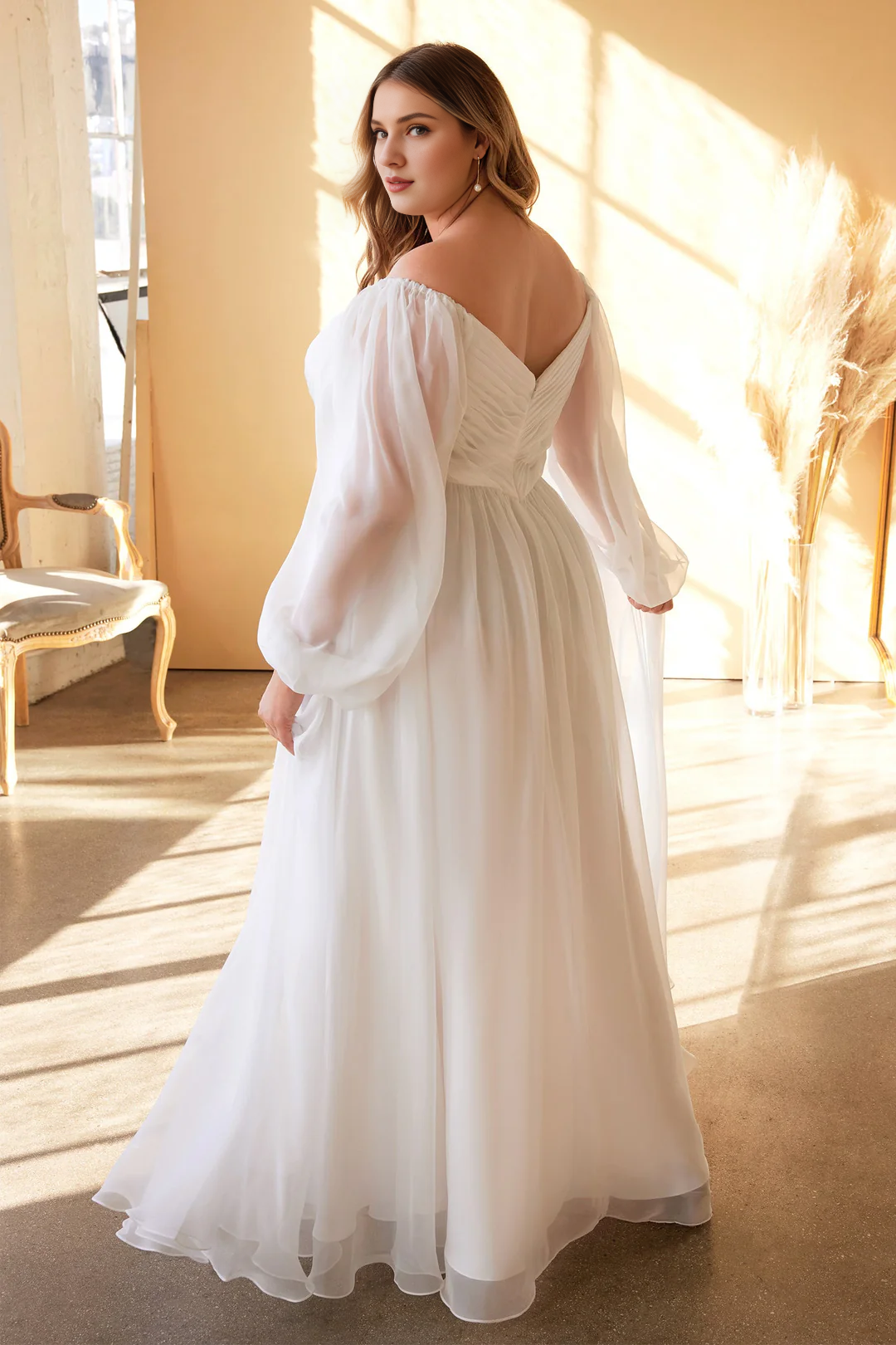 Chiffon Long Sleeve Wedding Dress - Chloe Dress