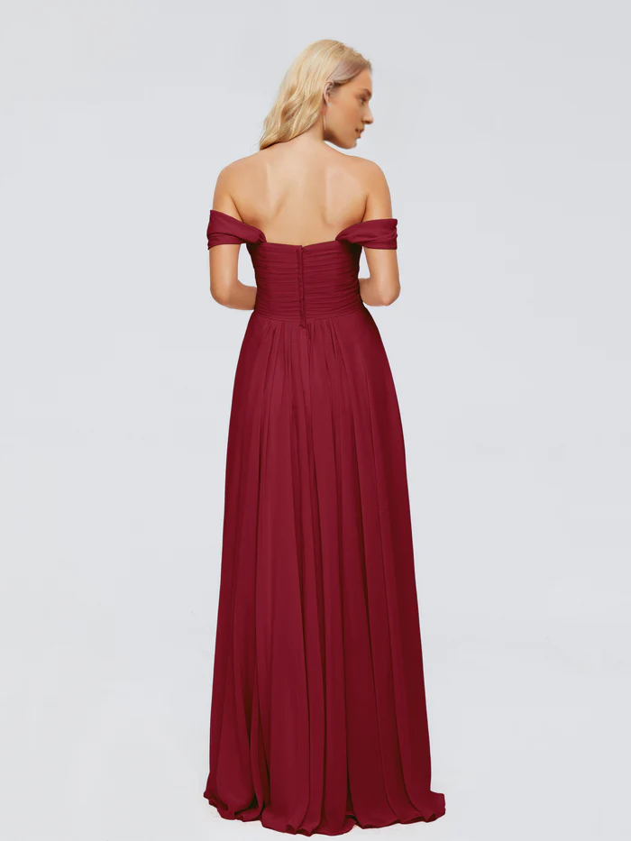 Off-Shoulder Chiffon Floor-Length Wedding Dress - Chloe Dress