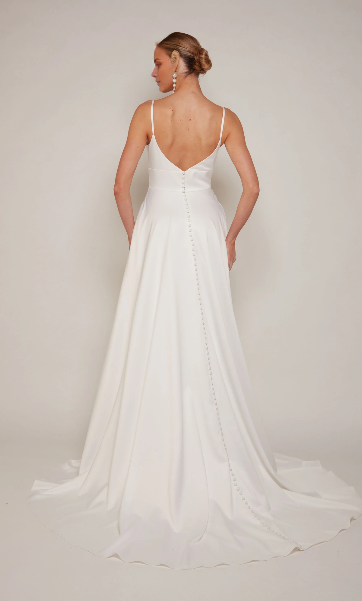 A-Line Satin Button Back High Slit Wedding Dress - Chloe Dress