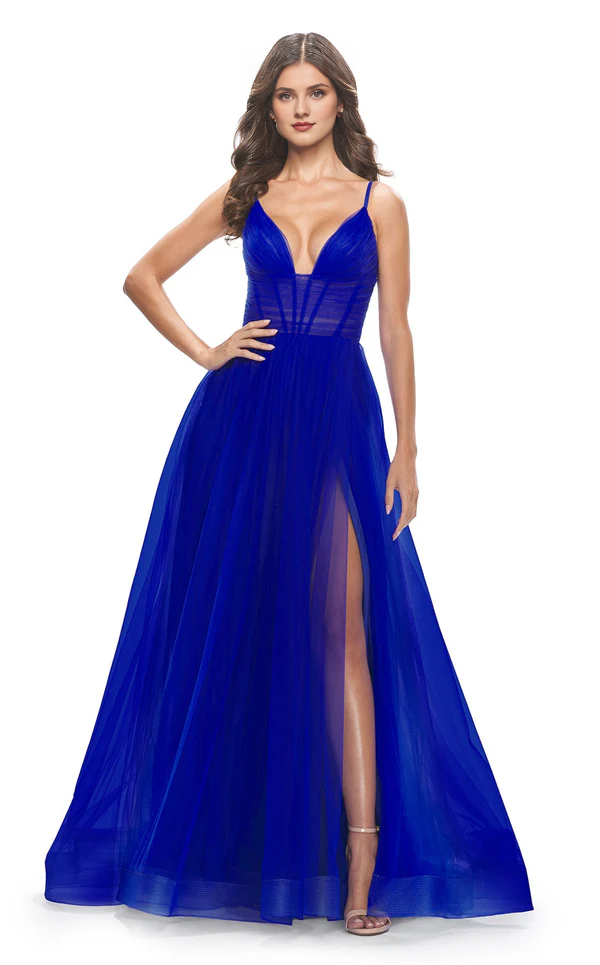 A-Line V-Neck Lace-Up Back Floor-Length Prom Dress - Chloe Dress