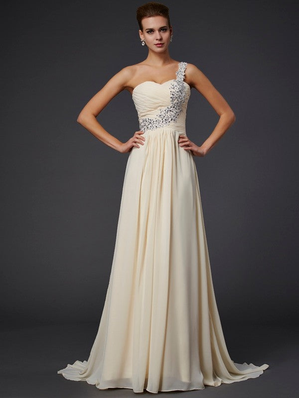 A-Line One-Shoulder Chiffon Sleeveless Applique Dress - Chloe Dress