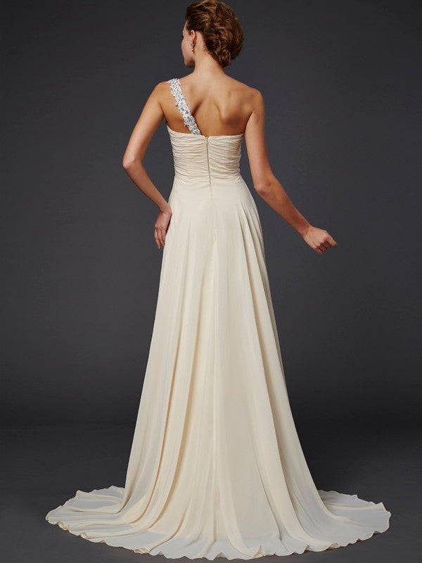 A-Line One-Shoulder Chiffon Sleeveless Applique Dress - Chloe Dress