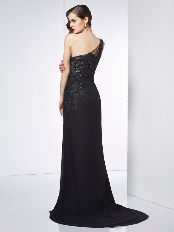 Sheath One-Shoulder Chiffon Sleeveless Applique Dress - Chloe Dress