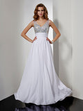 A-Line V-Neck Chiffon Sleeveless Rhinestone Dress - Chloe Dress