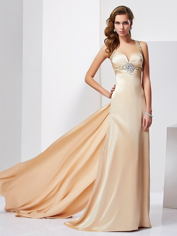 Sheath Halter Satin Sleeveless Ruffled Dress - Chloe Dress