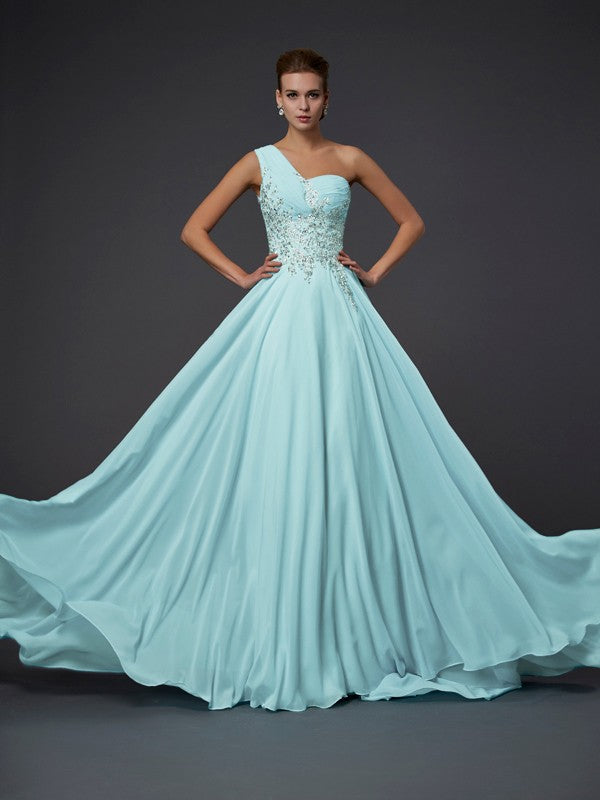 A-Line One-Shoulder Chiffon Sleeveless Ruffled Dress - Chloe Dress