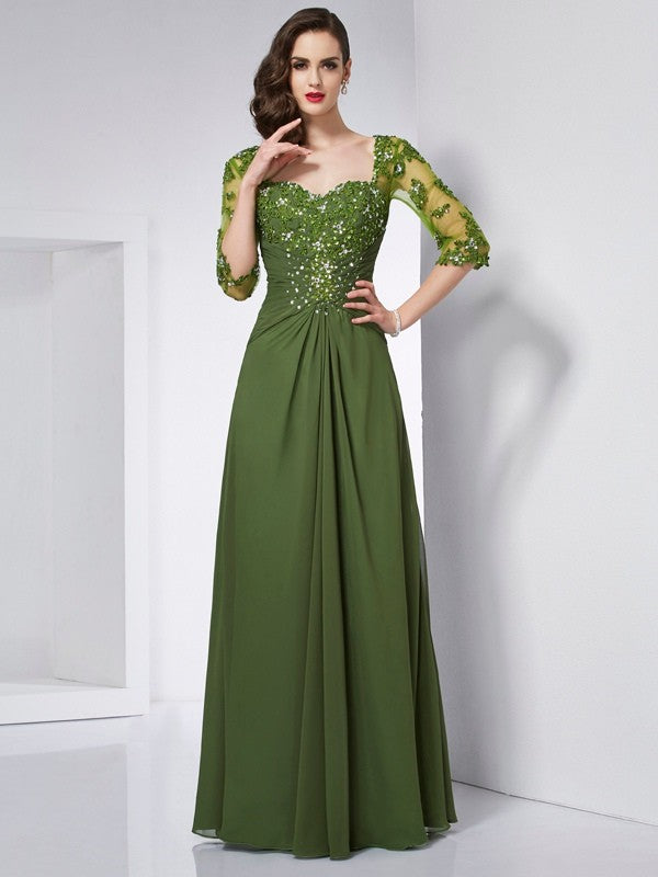 A-Line Sweetheart Chiffon Three-Quarter Sleeve Dress - Chloe Dress
