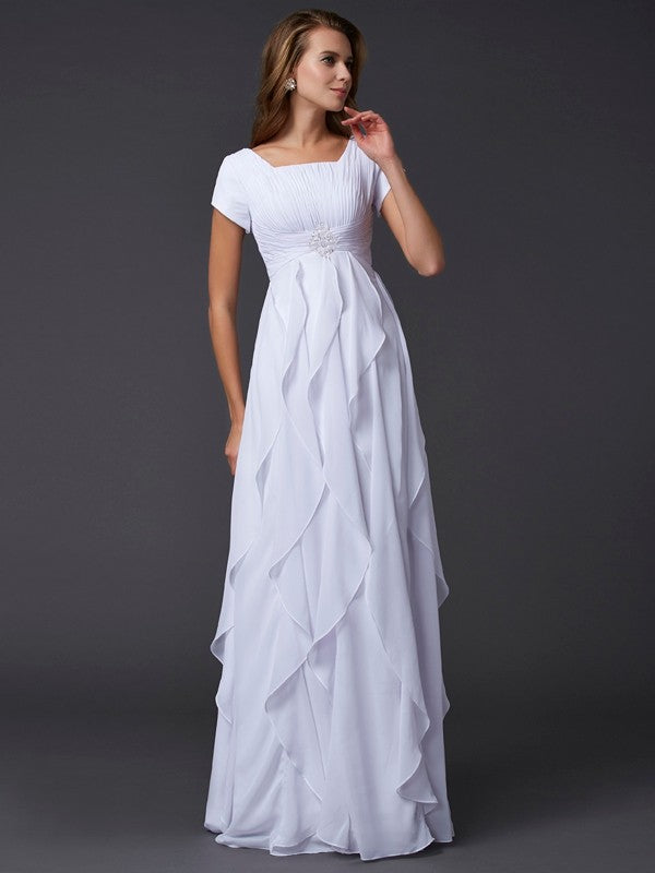 Sheath Square Neck Chiffon Short Sleeve Ruffled Mini Dress - Chloe Dress
