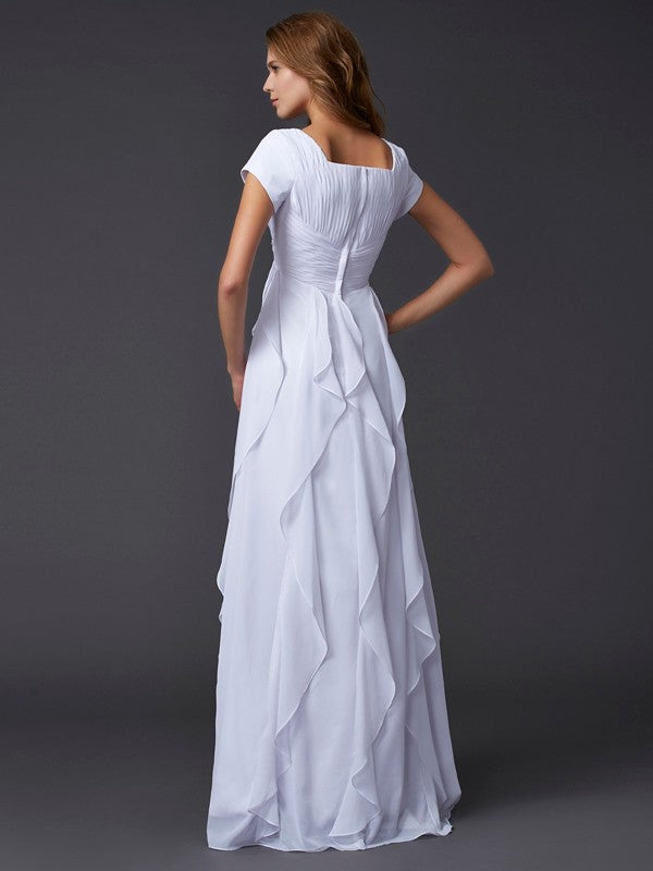 Sheath Square Neck Chiffon Short Sleeve Ruffled Mini Dress - Chloe Dress