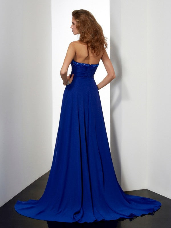A-Line Sweetheart Chiffon Sleeveless Train Dress - Chloe Dress