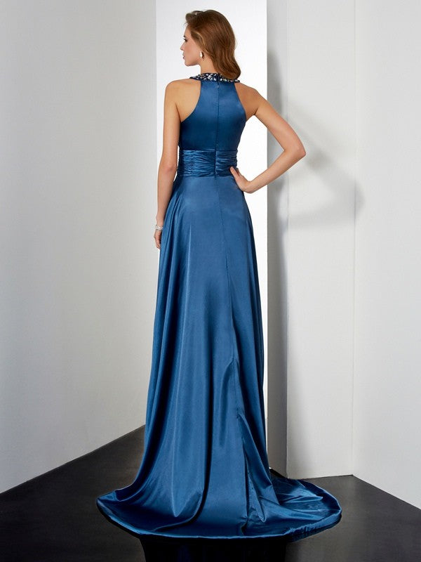 A-Line Halter Satin Sleeveless Ruffled Dress - Chloe Dress