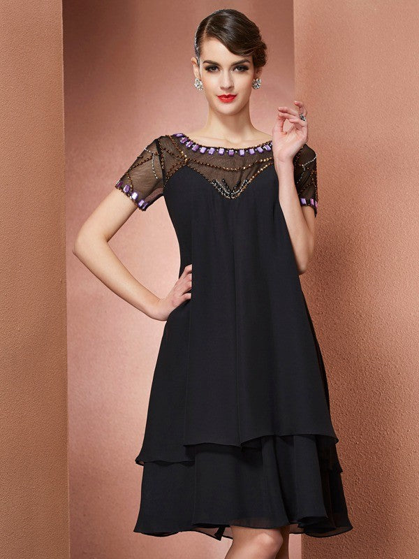 A-Line Chiffon Short Sleeve Mini Dress - Chloe Dress
