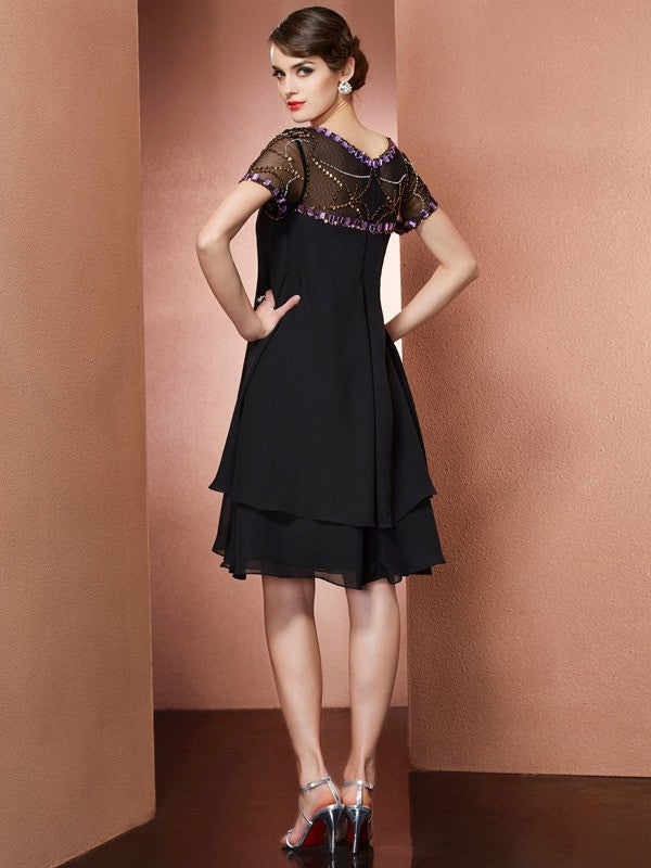 A-Line Chiffon Short Sleeve Mini Dress - Chloe Dress