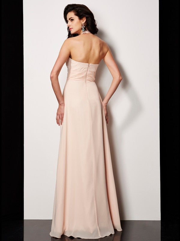 A-Line Halter Chiffon Sleeveless Pleated Dress - Chloe Dress